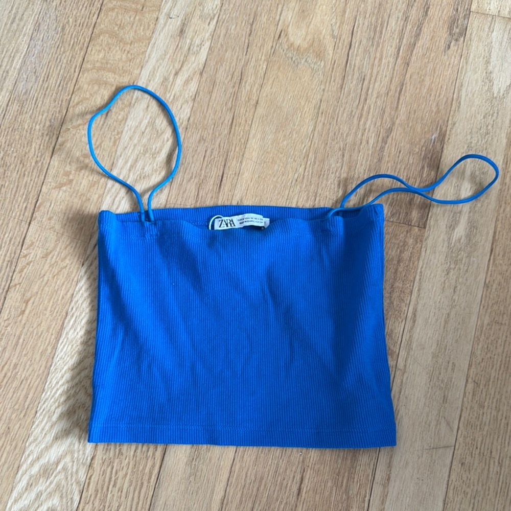Zara Blue Ribbed Crop Top